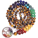 Bivei 108 Mala Beads Necklace Life Tree 7 Chakra Wrap Bracelet Real Healing Gemstone Yoga Meditation Hand Knotted Mala Prayer Bead Necklace