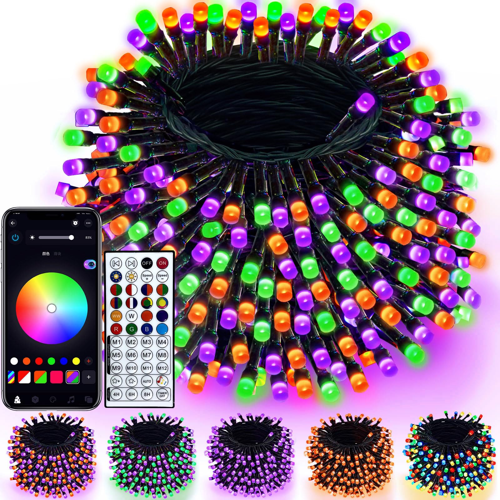 Photo 1 of 240LED Smart Color Changing Halloween Lights App Controlled, 95FT Waterproof RGB Xmas String Light Music Sync Multiple Modes, Christmas Lights with Remote & Timer Indoor Outdoor Halloween Decorations