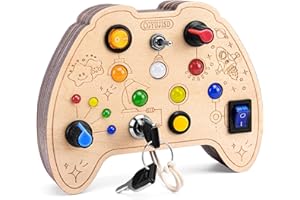 CGYUJISD Busy Board with led Light,Switch Board,Montessori Toys for 1+ Years Old, Wooden Sensory Travel Toy for Toddlers 1-3.