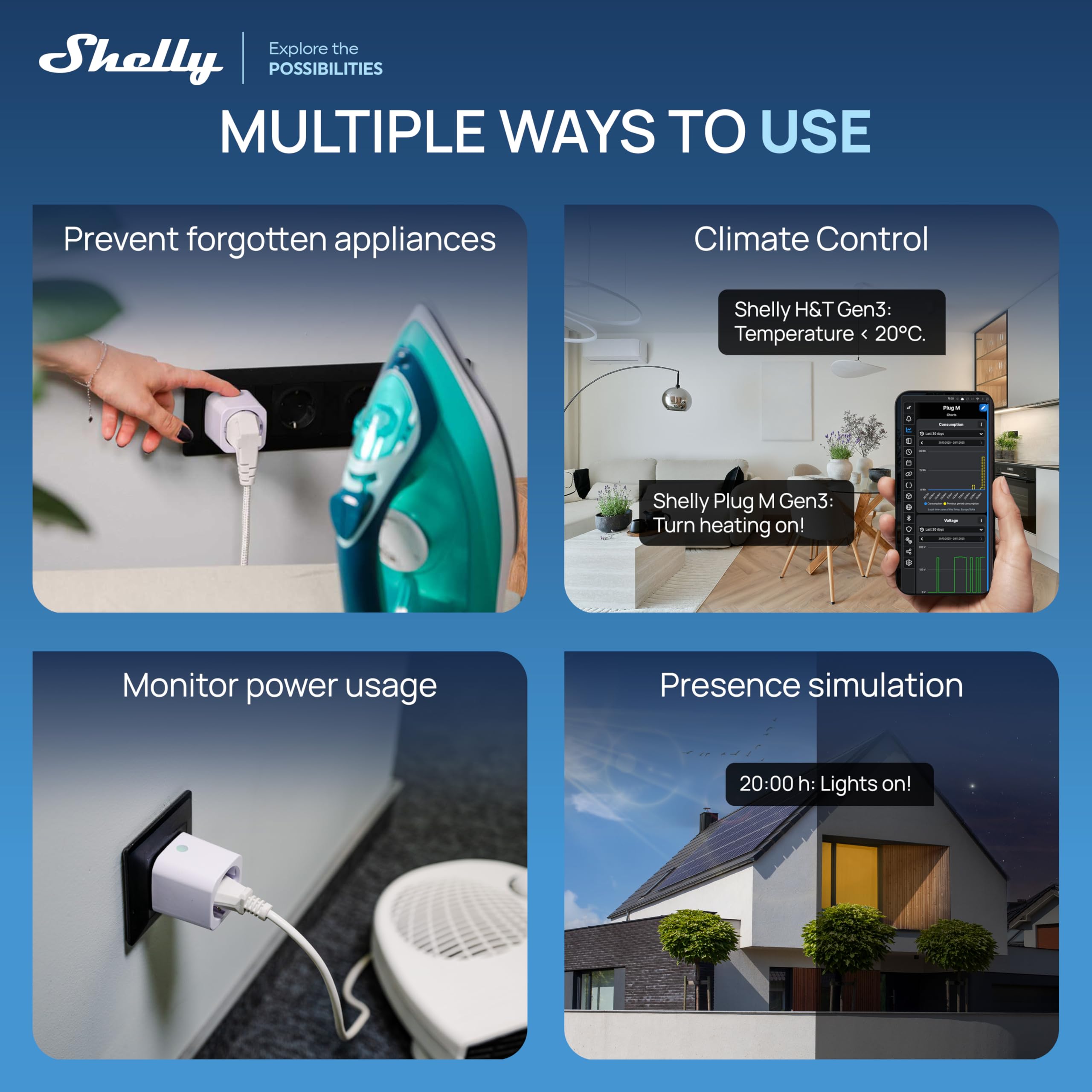 Shelly Plug M Gen3 Weiß - WLAN & Matter Smarte Steckdose, Leistungsmessung, 13A, 3000W, Zeitschaltuhr, Stecker, Smart Home Stecker, Alexa & Google, Apple HomeKit, Kein Hub Erforderlich (4 Stück) 6