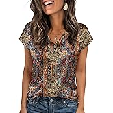 Zeagoo Women Silk Satin Tops Cap Short Sleeve Blouse V Neck Shirts Business Casual Outfits S-2XL