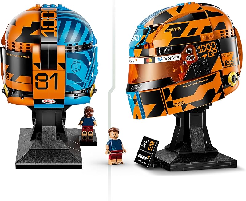 Editions McLaren MasterCard F1 Team Casque d’Oscar Piastri - Objet Formule 1 - Maquette avec Minifigurine Collector - Cadeau dès 14 Ans pour Garçon, Fille ou Adulte Fan de Sport Automobile 43017