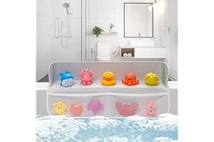 LNXUSOQS Silicone Bathtub Splash Guard, with 4 Mesh Bath Toy Storage Pockets, 8 Strong Suction Cups Attach to Tub, Effective Splash Protection, Toy Tray Holder Storage, Bathtub Splash Guard for Tub Kids