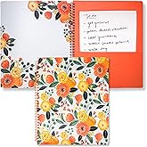 Steel Mill & Co Cute Large Spiral Notebook College Ruled, 11" x 9.5" with Durable Hardcover and 160 Lined Pages, Orange Floral