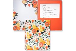 STEEL MILL AND CO. Steel Mill & Co Cute Large Spiral Notebook College Ruled, 11" x 9.5" with Durable Hardcover and 160 Lined Pages, Orange Floral