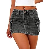 ELLEVEN High Stretchy Cargo Skirt for Women, Low Waist Y2k Mini Skirt Cute Denim Skirt with Pockets