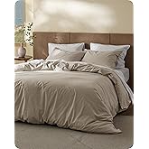 Bedsure Cotton Duvet Cover Full - Luxury Slub Weave 100% Cotton Duvet Cover with a Linen Like Textured, Easy Change Durable Bedding, Tannish Linen Grey, 80" x 90"