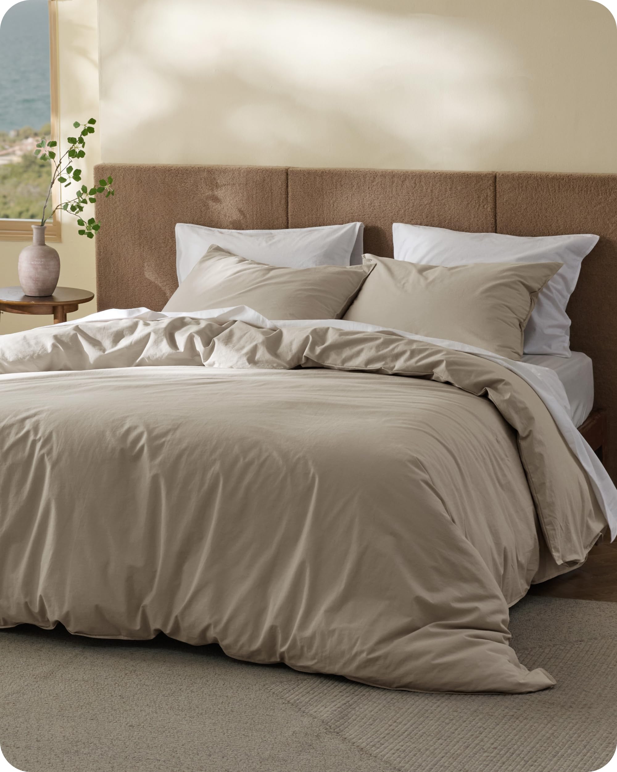 Photo 1 of Bedsure Cotton Duvet Cover King - Luxury Slub Weave 100% Cotton Duvet Cover Set with a Linen Like Textured, Easy Change Durable Bedding Set 3 Pieces, Tannish Linen Grey, 104" x 90"