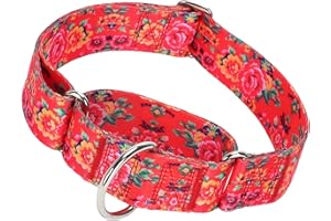 MAOWUWUJOZ Martingale Collar for Dogs 1.5 inch Wide,Red Floral No Pull Heavy Duty Dog Collar for Medium Large Extra Large Dogs M