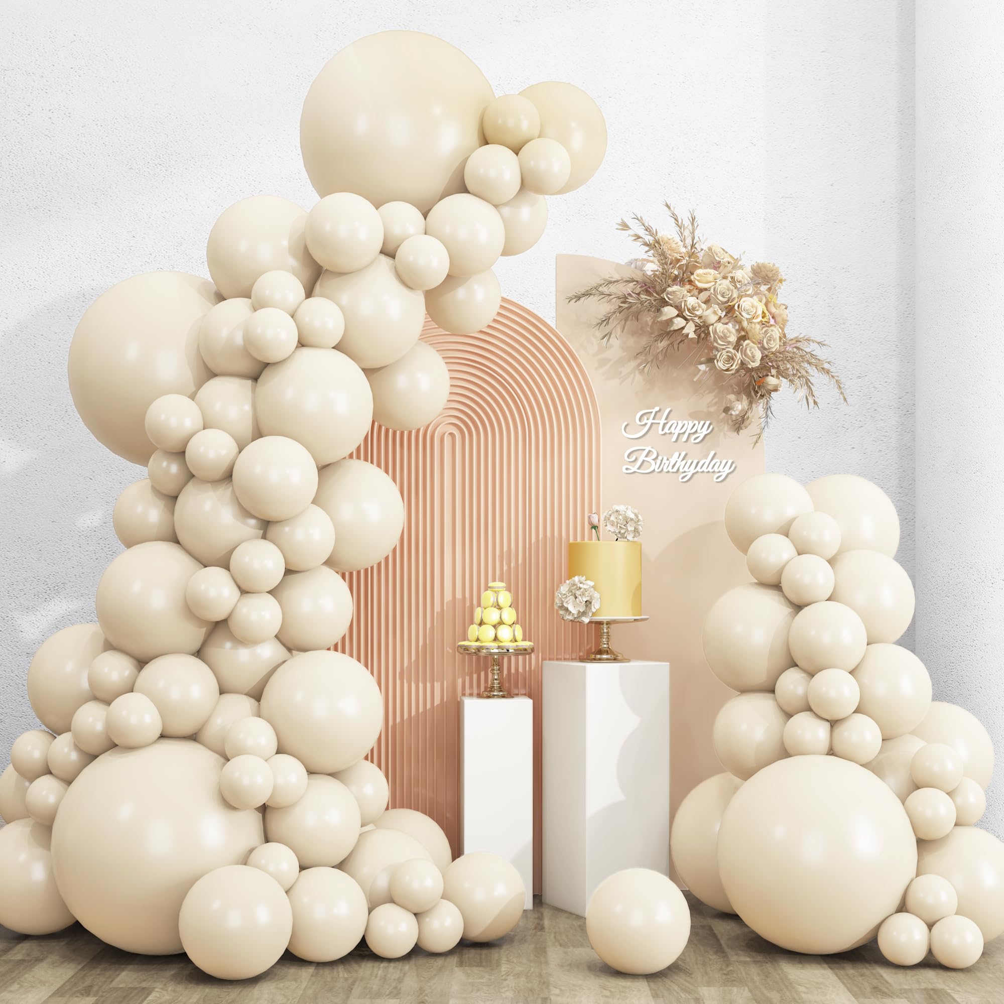 Photo 1 of RUBFAC 135pcs Sand White Balloons Cream Beige Latex Balloon, Different Sizes 18 12 10 5 Inch for Garland Arch Wedding Birthday Party Baby Shower Anniversary Boho Decorations