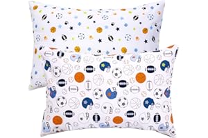 UOMNY Sports Theme Toddler Boys Pillowcase - 2 Packs Standard Soccer Printed Kids Pillow Case - 13x18 Inch Basketball Nursery Bedding Pillowslip Travel Pillow Cover Football Infant Pillowcase