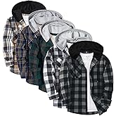 ZITY 5 Pack Men's Flannel Hoodie Shirts Button Down Long Sleeve Casual Stylish Plaid Hooded Shirt with Pocket