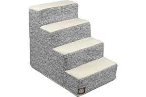 Majestic Pet 4 Step Portable Dog Stairs for Small Dogs to get on Bed Supports 250 lbs or Less – Dog Steps for High Bed with Machine Washable Cover –Pet Stairs for Cats Palette Heathered Light Black