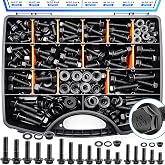 Bemaka 400Pcs Metric Flange Bolt Assortment, Nuts and Bolts Assortment Kit, 10.9 Grade M6x1.0, M8x1.25, M10x1.5 Metric Bolt, Black Hex Bolts and Nuts Washers Kit (12mm to 45mm)