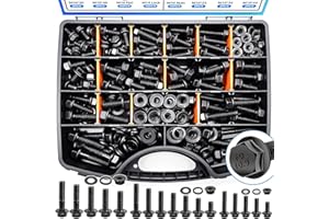 Bemaka 400Pcs Metric Flange Bolt Assortment, Nuts and Bolts Assortment Kit, 10.9 Grade M6x1.0, M8x1.25, M10x1.5 Metric Bolt, Black Hex Bolts and Nuts Washers Kit (12mm to 45mm)