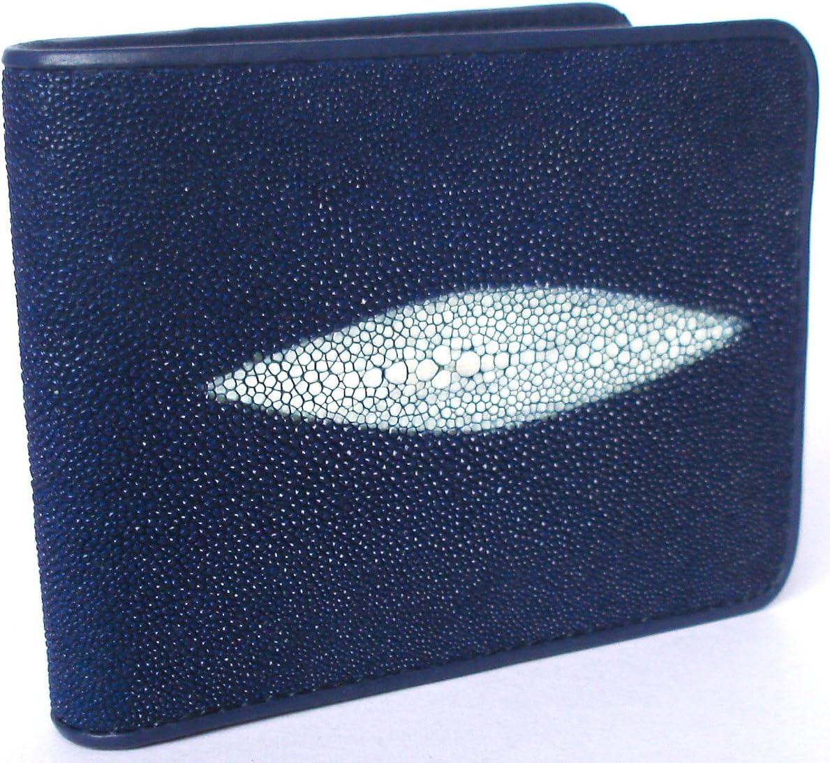 LADY BI FOLD WALLET "Best Of The Best Seller" BEAUTIFUL GENUINE STINGRAY LEATHER WALLET BLUE COLOR WITH 2 WHITE PEARL BOTH SIDE FRONT - BACK SIZE = CLOSED 3.2 X 4.2 INCHES OPEN = 3.2 X 8.2 INCHES