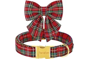 Unique style paws Christmas Dog Collar with Bow Tie Scottish Plaid Puppy Collar for Small Medium Large Dogs as Holiday Autumn Winter Gifts-S