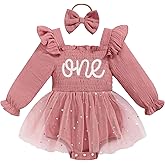 TITKKOP Baby Girl 1st Birthday Clothes One Year Old Tulle Romper Long Sleeve Bodysuit Cake Smash Outfits