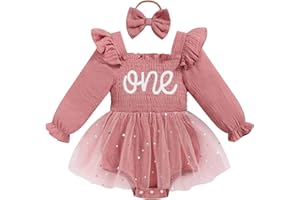 TITKKOP Baby Girl 1st Birthday Clothes One Year Old Tulle Romper Long Sleeve Bodysuit Cake Smash Outfits