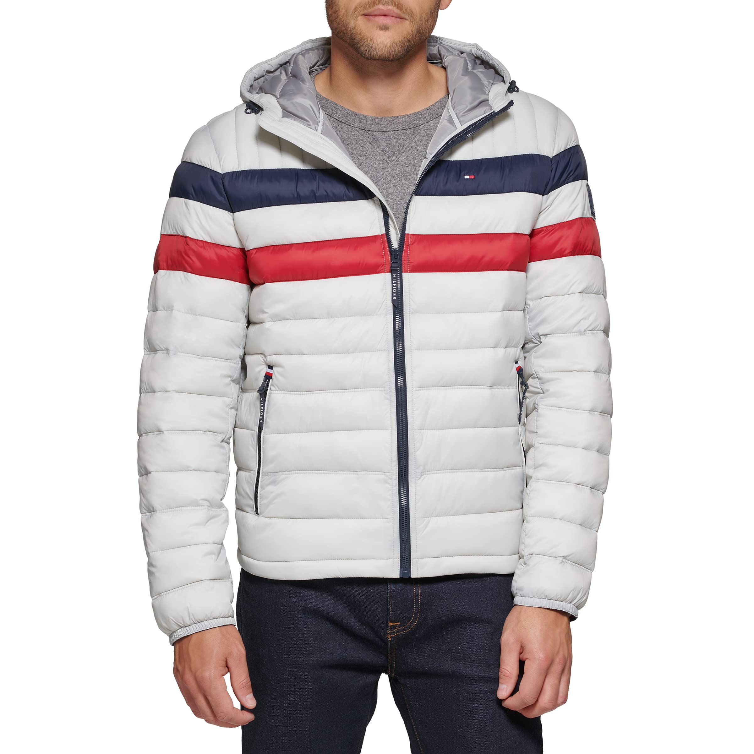 Tommy Hilfiger Men's Water Resistant Ultra Loft Filled Hooded Puffer Jacket, Ice Combo, Medium Image