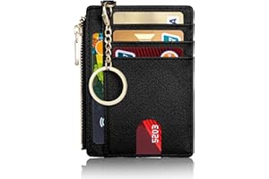 Suweibuke Slim Pocket Wallet, RFID Blocking Credit Card Holder Wallet with D-Shackle ID Window and Detachable keychain for Women (A-Black)