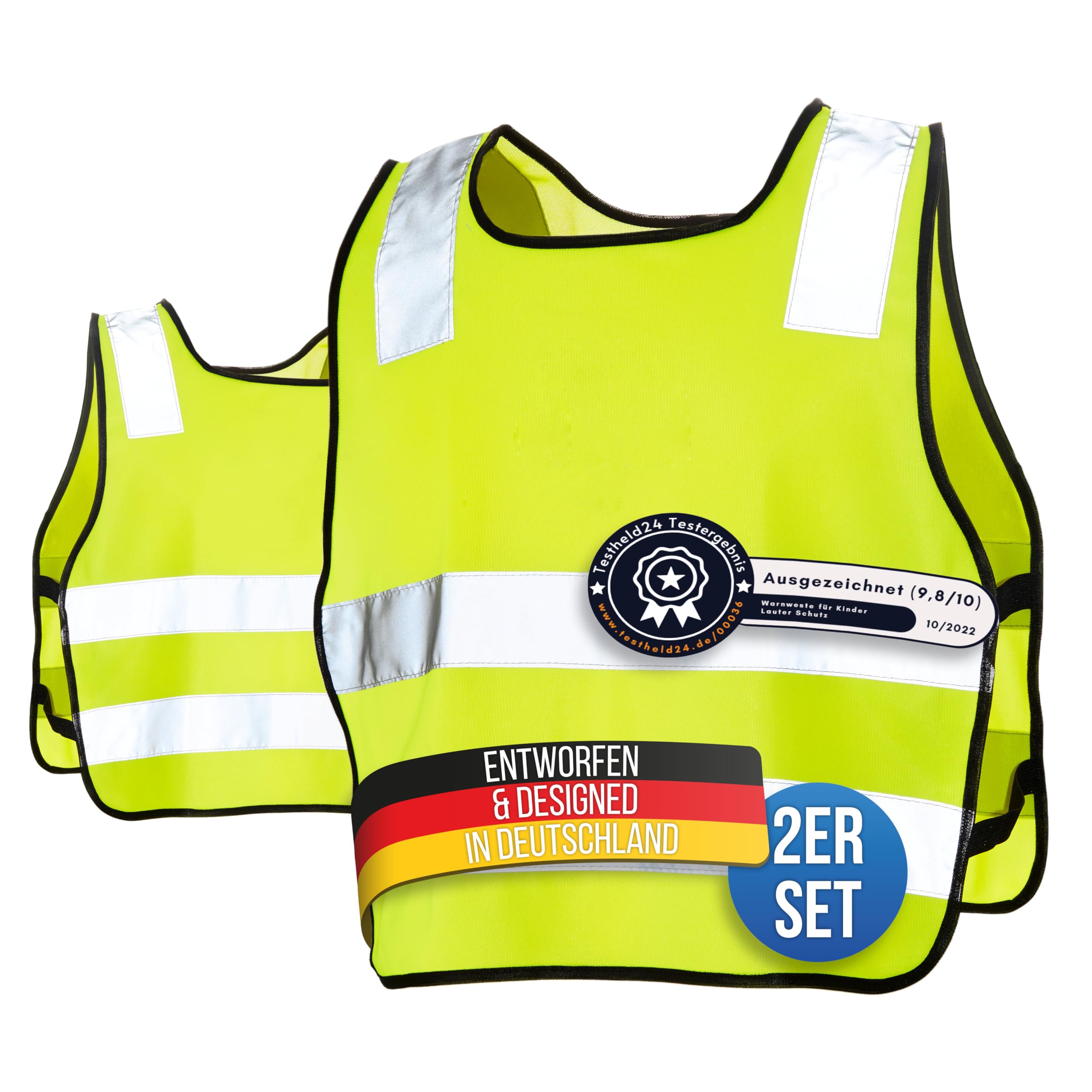 LauterSchutz® Safety Vest [Pack of 2] for Children (5-12 Years) for Better Visibility Day and Night on the Way to School, Cycling, Sports and Road Traffic (Blank)