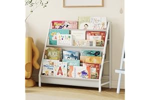 Aokitsink 4-Tier Kids Bookshelf, Book Shelf for Kids Rooms,Book Rack for Kid with Four Deep Pockets,Nursery Bookshelves for Kid' Playroom, Toddler Bookshelf as a