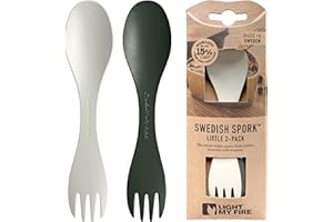 Light My Fire Spork Little Colored Sporks 2-in-1 Hard Plastic Travel Spork Reusable Camping Utensils for Lunch Box Outdoor Picnic Utensil BPA Free, SageGreen/Cream