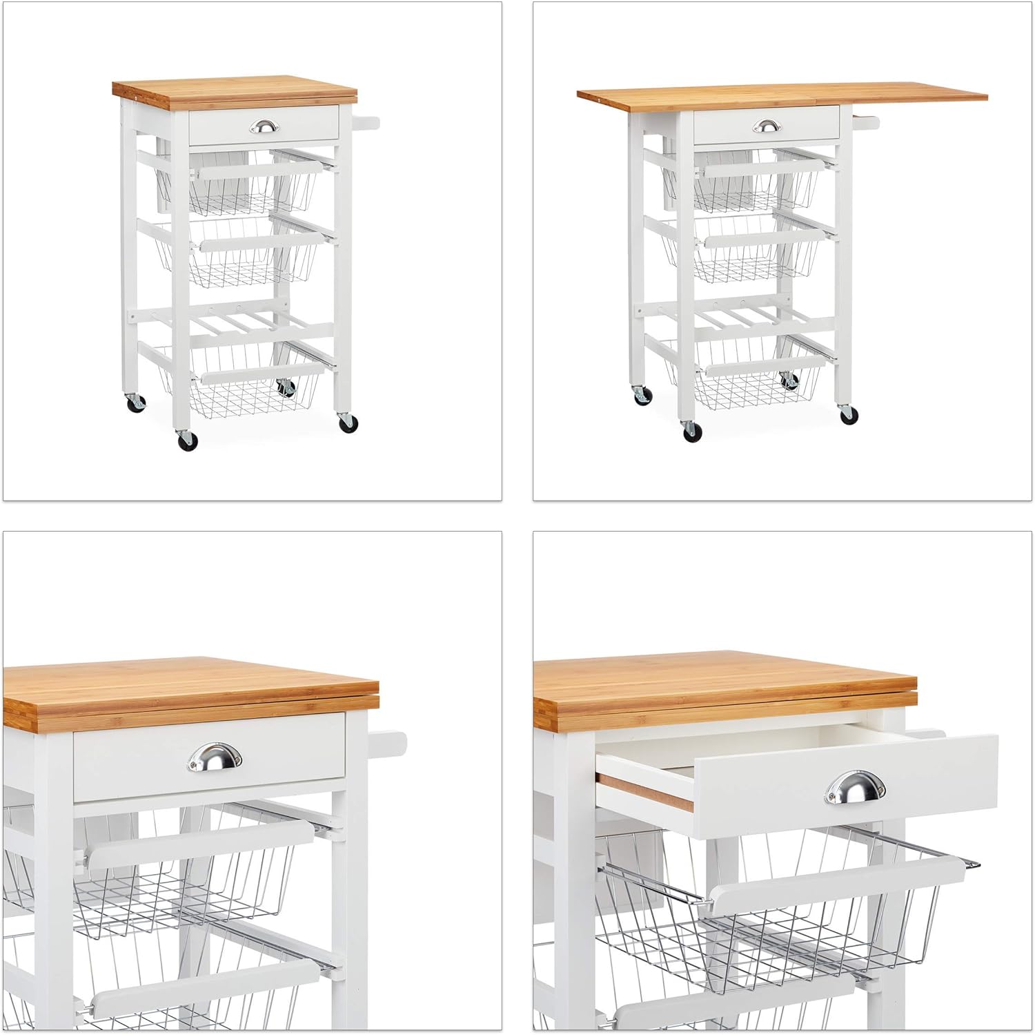 Amazon De Relaxdays Kuchenwagen Kuchenbutler Mit Klappbarer Arbeitsplatte Landhausstil 3 Korbe