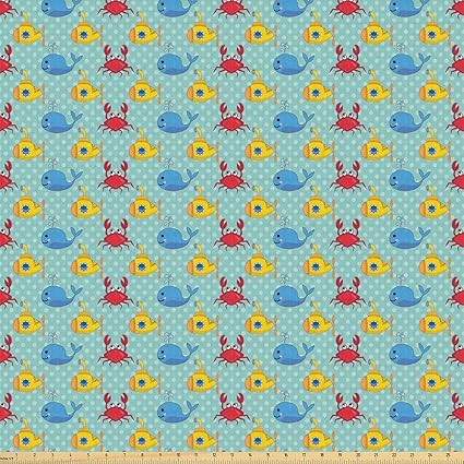 Ambesonne Yellow Submarine Fabric By The Yard Underwater Life Theme Pattern Submarines Whales And Crabs Print Stretch Knit Fabric For Clothing Sewing And Arts Crafts 1 Yard Mustard Aqua Amazon In Home