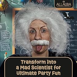ALLAURA Old Man White Mad Scientist Wig and