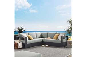 Modway Tahoe Aluminum 3-Piece Outdoor Patio Furniture Gray, Modular Sectional Sofa Set with Weather-Resistant Cushions, Ideal for Deck, Backyard Poolside
