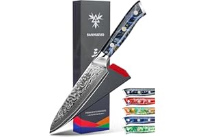 SANMUZUO 5 Inch Kitchen Utility Knife - Xuan Series Kitchen Knives - VG10 Damascus Steel with Resin Handle (Starry Black)