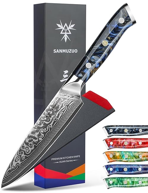 SANMUZUO 5 Inch Kitchen Utility Knife - Xuan Series Kitchen Knives - VG10 Damascus Steel with Resin Handle (Starry Black)