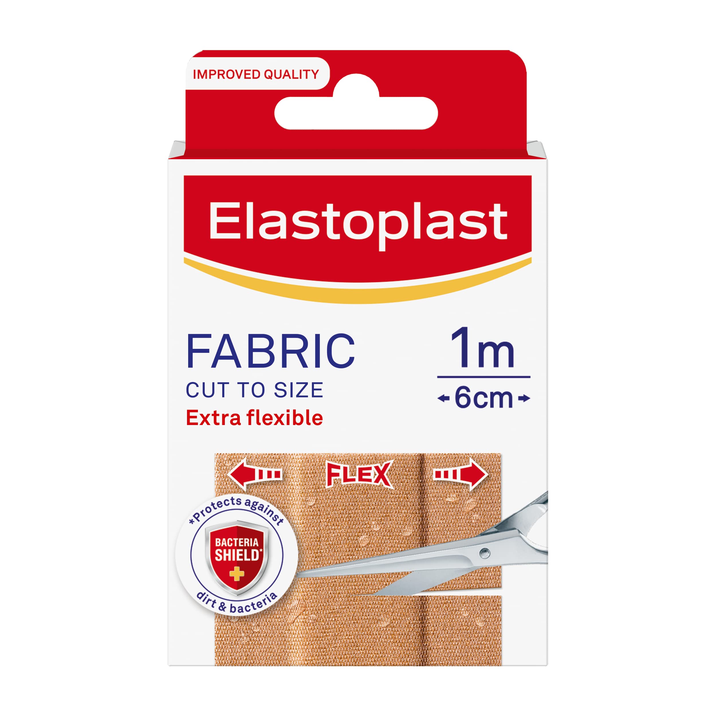 Elastoplast Fabric Cut to Size (1 m x 6 cm), Extra Flexible Wound Care, Moves with the Body, Water-Repellent & Breathable, 10 Strips