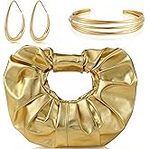 Landical 3Pcs Gold Clutch Purse Jewelry Set for Women Evening Bag Cuff Bracelet Earring Gold Accessories for Women Prom Party