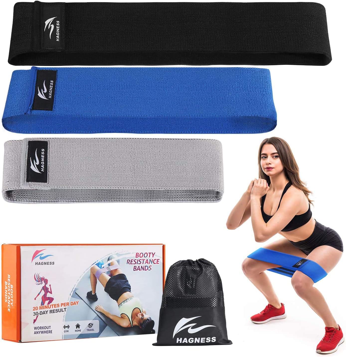 HAGNESS Booty Bands for Legs and Butt Hip Bands Resistance Bands Workout Bands Fitness Bands Fabric Soft and Non-Slip Design Glute Stretch Resistance Loops Bands
