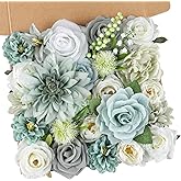 AmyHomie Teal Blue Artificial Flowers Combo Silk Mix Peony Rose Fake Flowers w/Stem for DIY Wedding Bouquets Centerpieces Arrangements Table Fall Decor Party Bridal Baby Shower Home Decorations