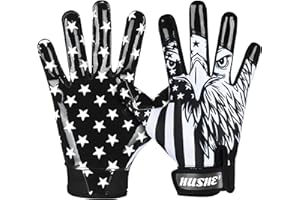 Hushe' American Flag Football Gloves Silicone Grip Youth Football Receiver Gloves USA Flag Football Receiver Gloves Adult Football Receiving Gloves Football Gloves Men Youth & Adult.