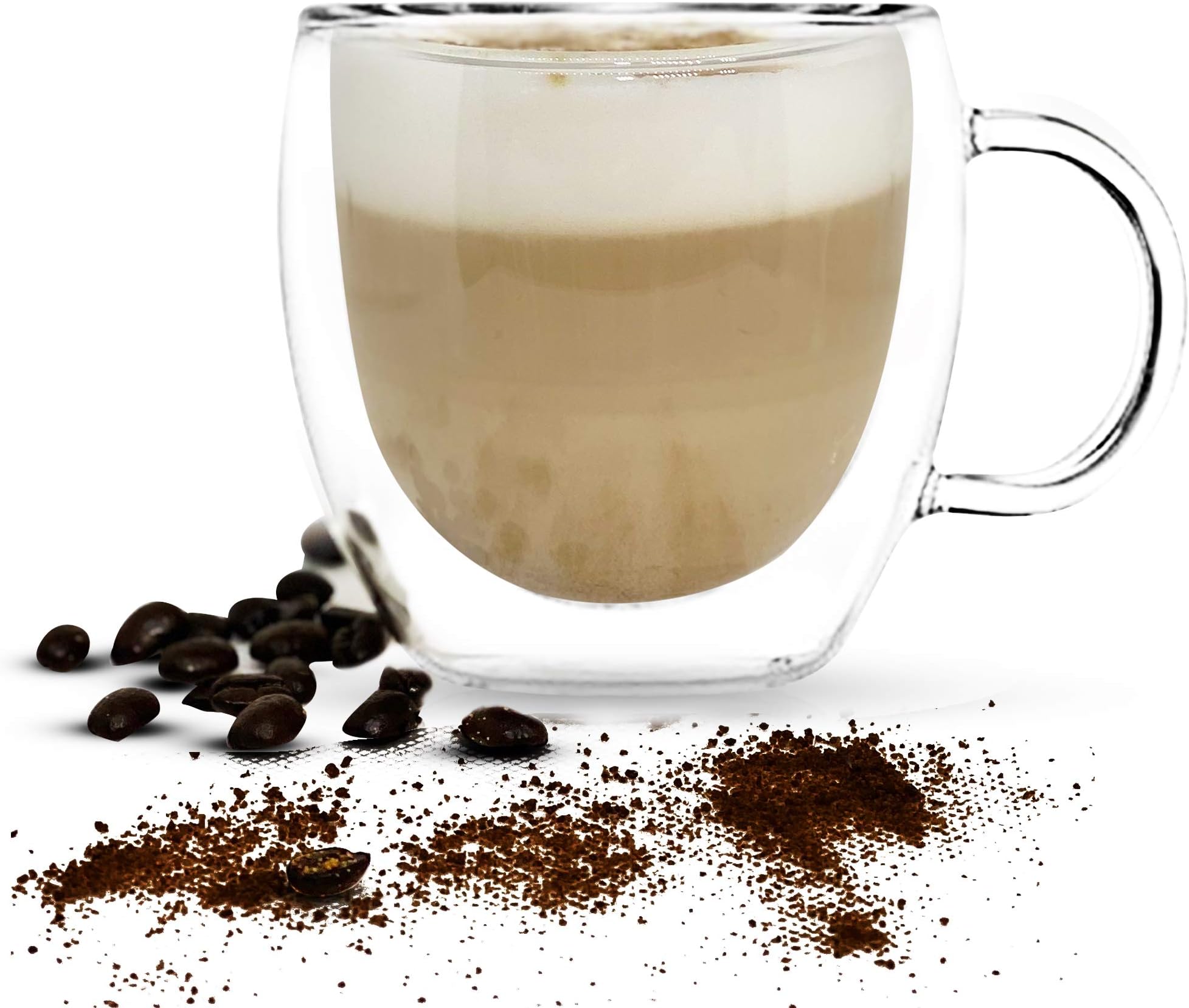 Double Wall Glass Insulated Coffee Mugs, Thermal Clear Cups with Handle, Leakproof No Condensation, Dishwasher, Microwave, Freezer Safe Mug for Tea Espresso Cappuccino Latte and More Set of 2– 5.7 oz