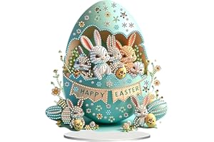 JJFox DIY Tabletop Diamond Art Painting Kit，Desktop Ornament Special Shaped Rhinestone Desk Placement Ornament，Home Stand Up Gem Painting Craft Kit，Gift，Double Sided (Easter Egg Rabbit)