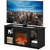 Furinno Jensen Entertainment Center Stand with Fireplace for TV up to 55 Inch, Americano, Corded Electric, Adjustable