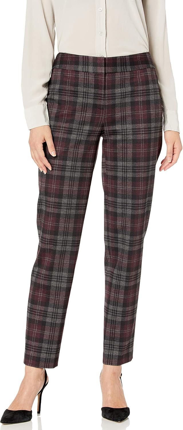 Nine West Women's Skinny Ponte Printed Pant, Plum/Black Multi, 4