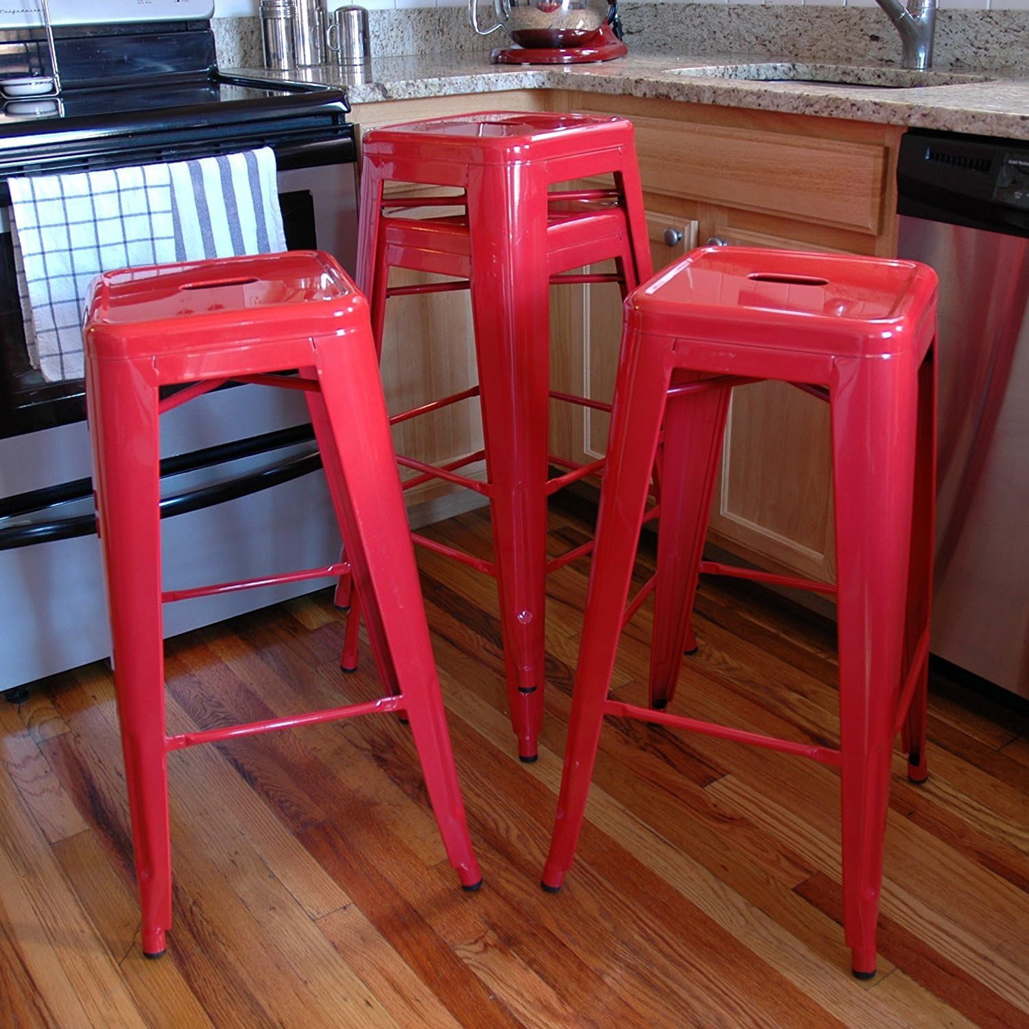 30 Inch Set Of 4 Modern Industrial Backless Tolix Style Metal Counter Stool Bar Stools Square Seat Red Furniture Home Office Furniture Onnumaracafe Com