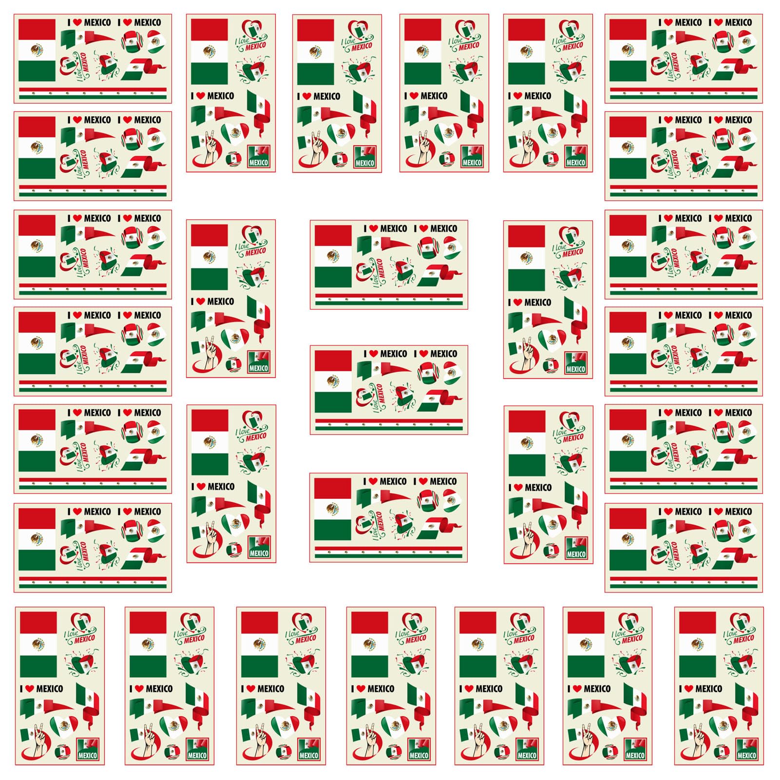 Autousa 30x Temporary Tattoos of Mexico Flag for International Competitions 2024 European Championship Football World Cup Face Waterproof Flags Stickers (30 Sheets） — image 1