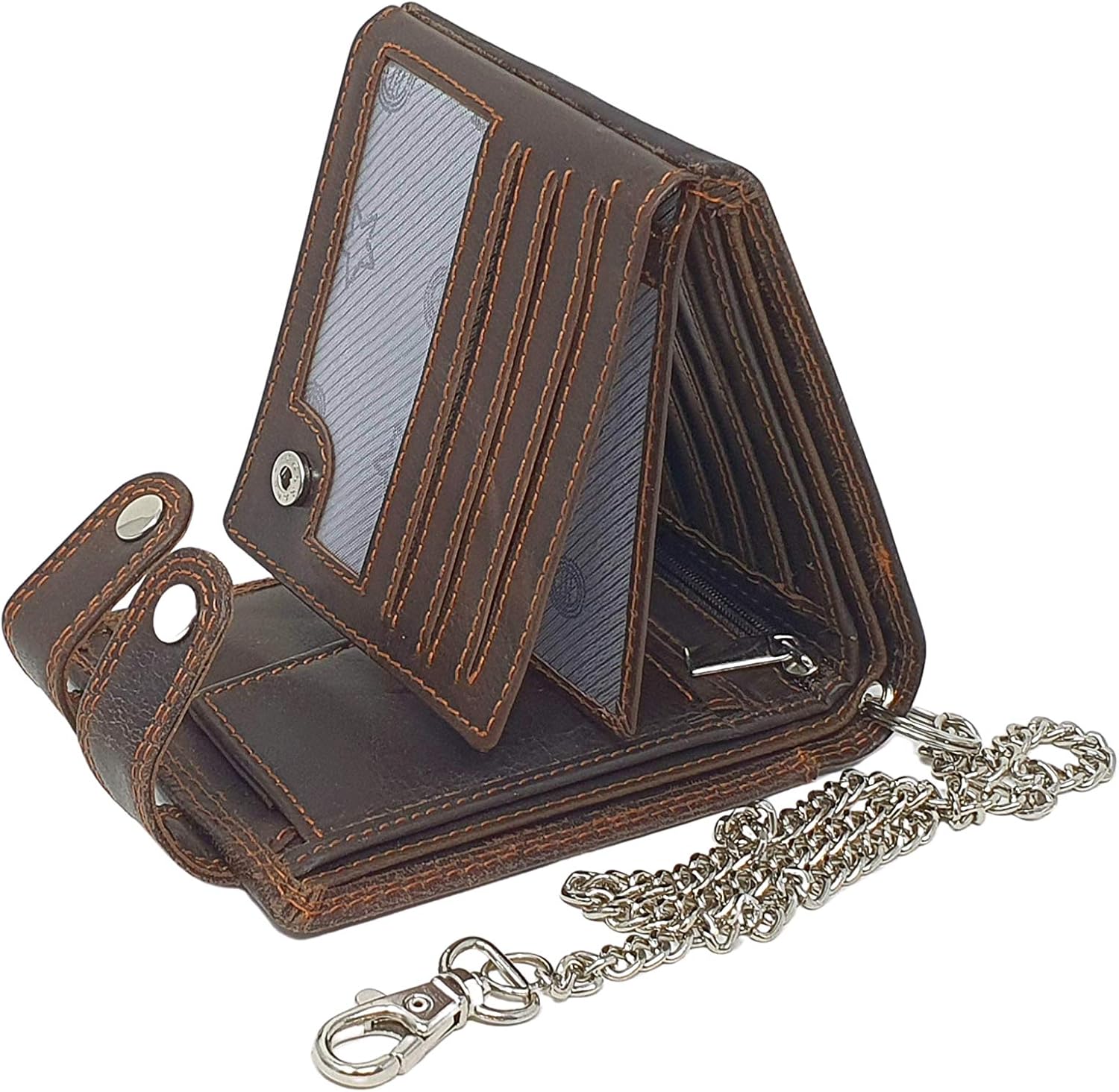 Morucha Men’s RFID Blocking Biker Chain Wallet, Genuine Distressed Hunter Leather with Removable 45cm Metal Safety Chain - Image 4