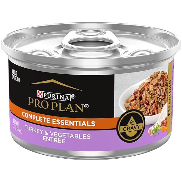 PURINA PRO PLAN GRAVY, HIGH PROTEIN WET CAT FOOD, COMPLETE ESSENTIALS TURKEY & VEGETABLE ENTREE – (PACK OF 24) 3 OZ. PULL-TOP CANS