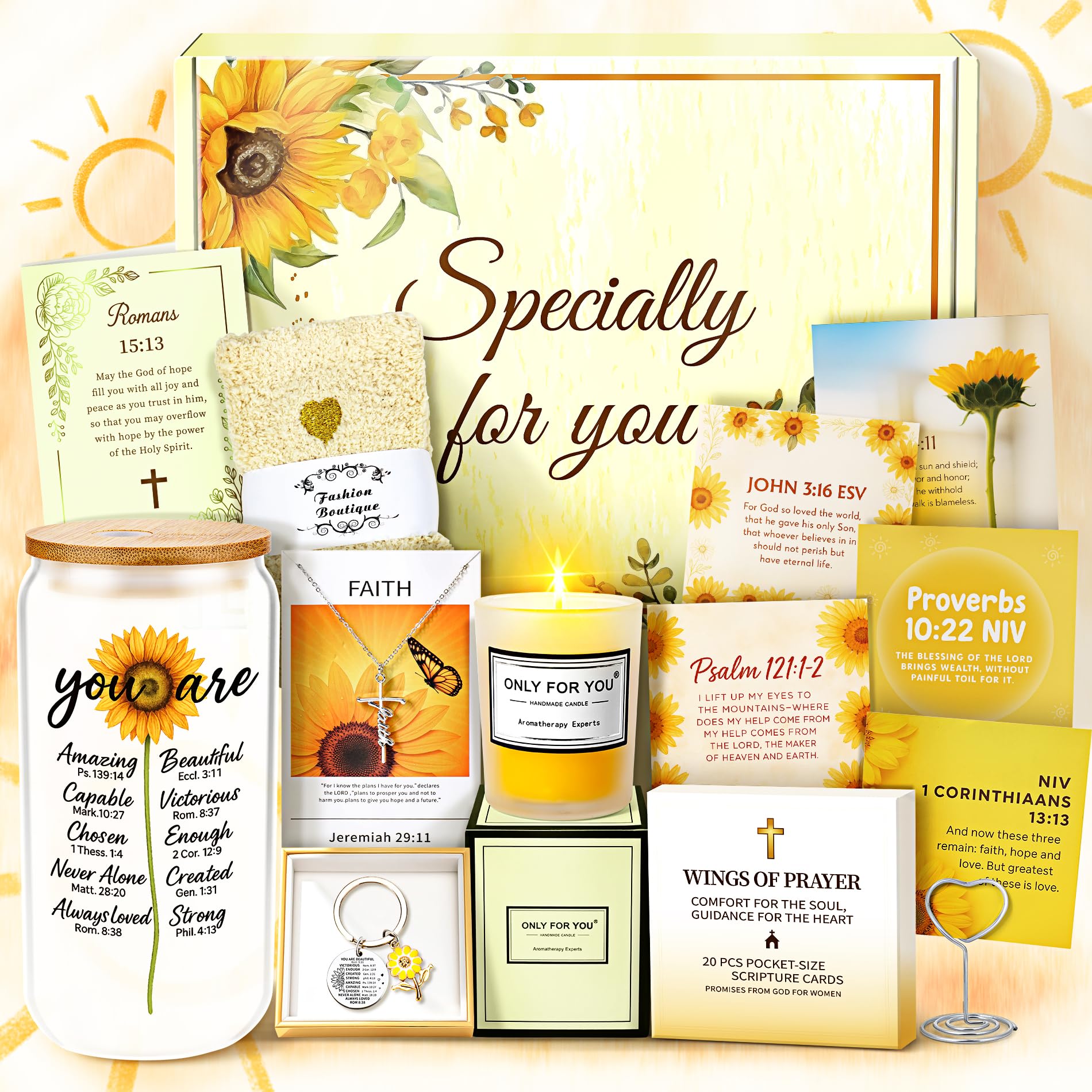 Photo 1 of 13PCS Christian Gifts For Women Faith -Inspirational Religious Birthday Gifts,Sunshine Box Spiritual Baptism Baskets for Her, Mom,Grandma,Wife,Mothers,Friend, Sister Birthday Valentine's Day Gift