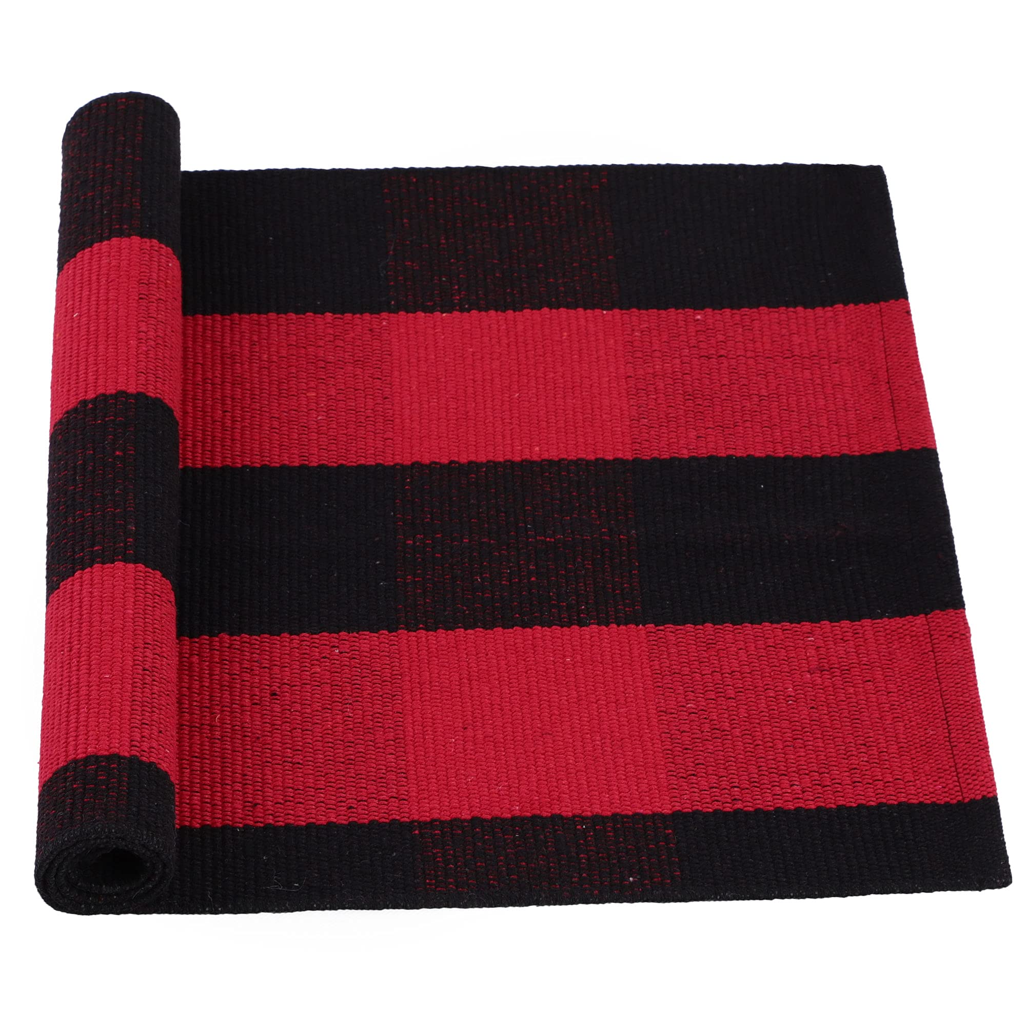 sourcing map Cotton Plaid Door Mat, Red & Black Area Floor Rugs, Checkered Carpet for Indoor/Outdoor, Woven Washable Buffalo Mat, Retro Doormat Runner Rug for Front Porch/Kitchen 18"x28"