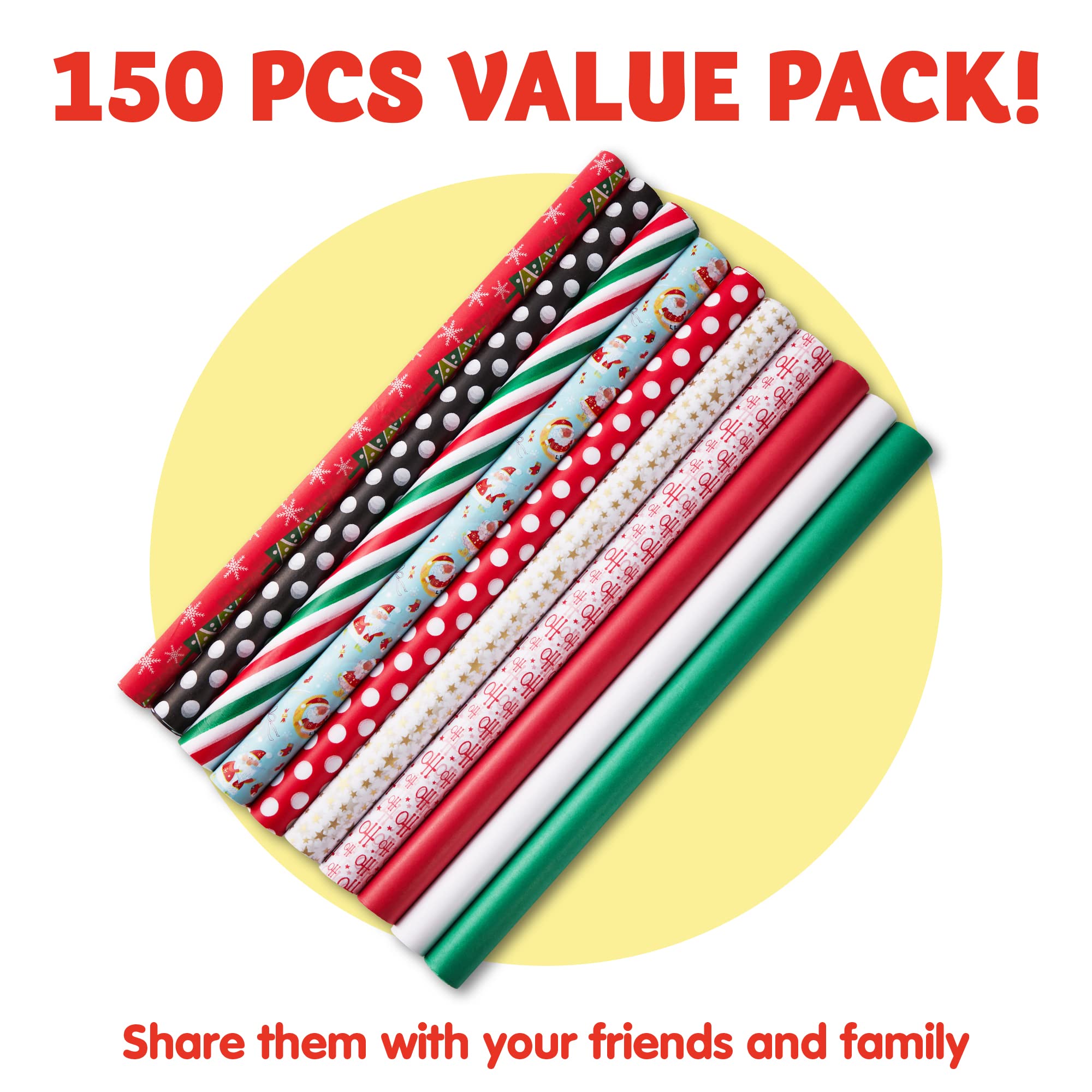 Joiedomi 150 Sheets Christmas Tissue Paper Assorted Design; Easy and Fast Gift Wrapping Accessory Perfect for present Boxes, Xmas Gift Wrapping Bags and Wine Bottles